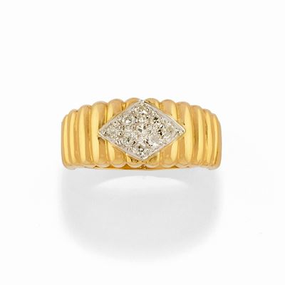 Anello con diamanti, oro bicolore 18K