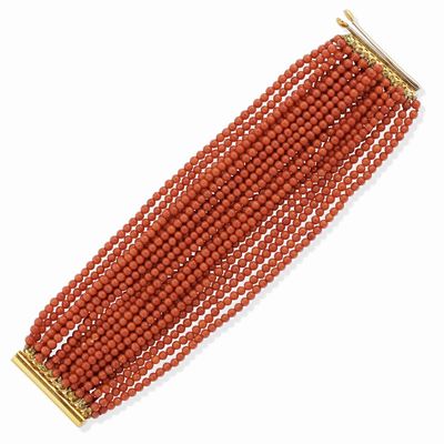 Bracciale, in oro bicolore 18K con corallo rosso mediterraneo