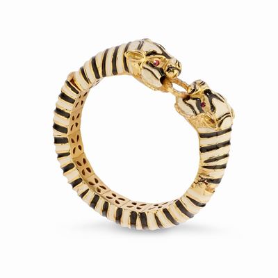 Bracciale in oro giallo 18k con smalto, rubini e diamanti