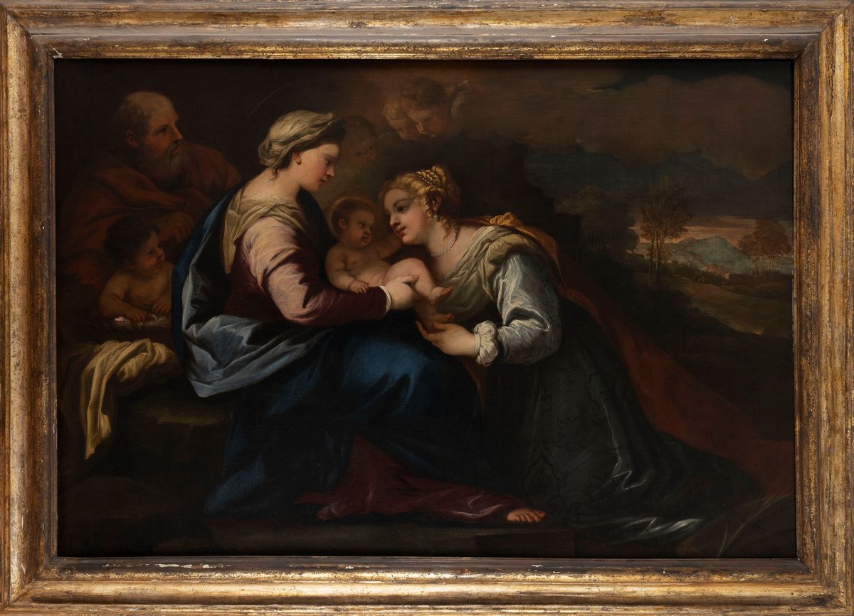 Luca Giordano (napoli 1634 – 1705) e Studio - Matrimonio mistico di Santa Caterina, olio su tela