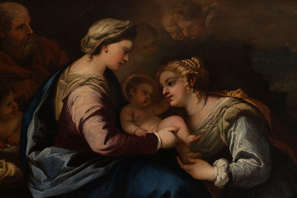 Luca Giordano (napoli 1634 – 1705) e Studio - Matrimonio mistico di Santa Caterina, olio su tela