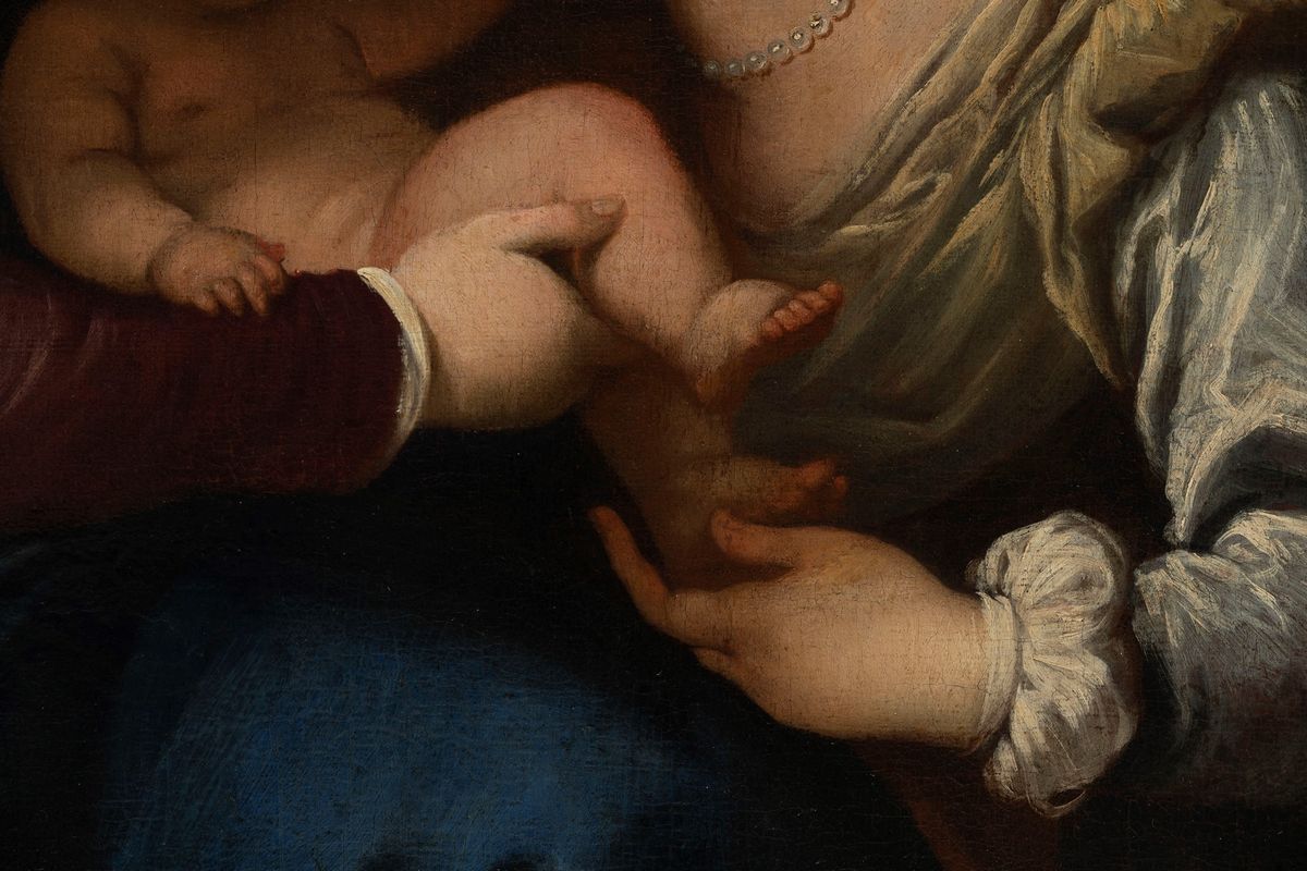 Luca Giordano (napoli 1634 – 1705) e Studio - Matrimonio mistico di Santa Caterina, olio su tela