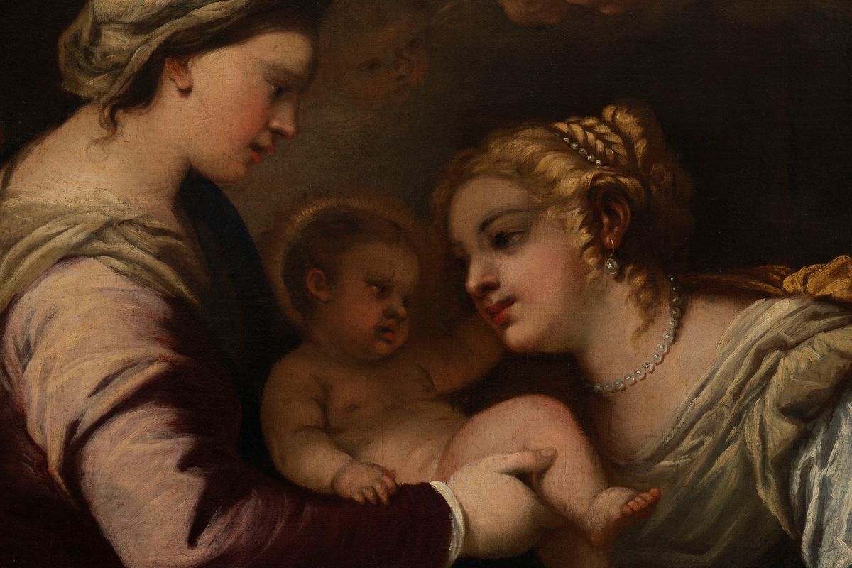 Luca Giordano (napoli 1634 – 1705) e Studio - Matrimonio mistico di Santa Caterina, olio su tela