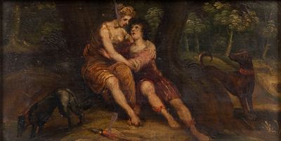 Venere e Adone, olio su rame