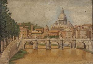 Veduta del Tevere con San Pietro prima della demolizione della Spina di Borgo