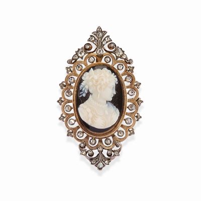 Pendente con cammeo, oro giallo 18k e argento, XIX Secolo