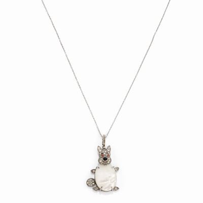 Pendente in oro bianco 18k e platino con madreperla e diamanti