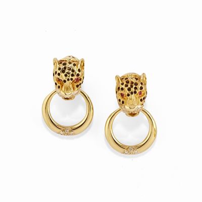 Orecchini in oro bicolore 14k con smalto e gemme