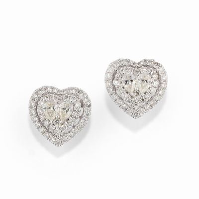 Orecchini a cuore in oro bianco 18k con diamanti