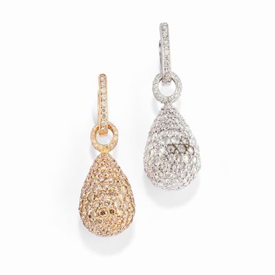 Orecchini in oro bicolore 18K con diamanti incolore e brown
