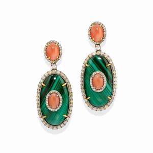 Orecchini con corallo e malachite