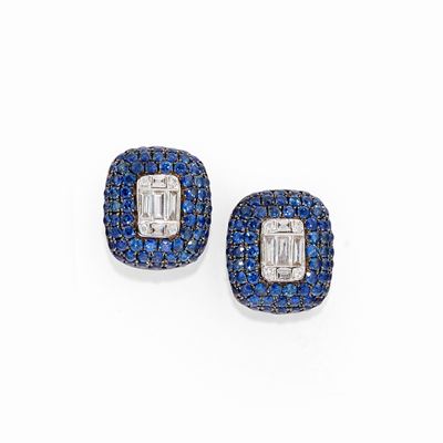 Orecchini in oro bianco 18k con zaffiri e diamanti