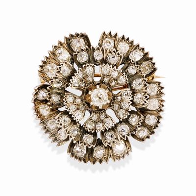 Spilla con diamanti, oro giallo e argento, XIX secolo