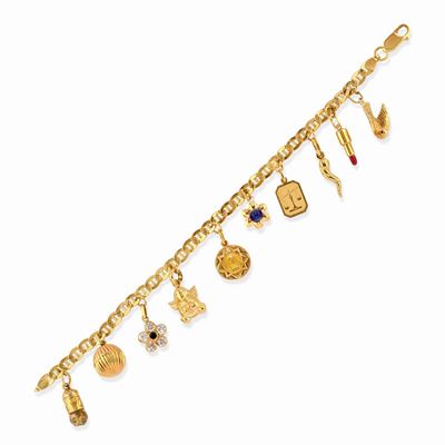 Bracciale charms in oro giallo 18k con pendenti smaltati