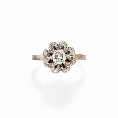 Anello con diamanti, in oro bianco 18k