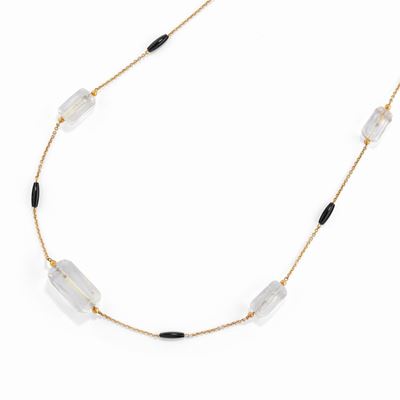 Collana in metallo dorato con onice e cristallo di rocca