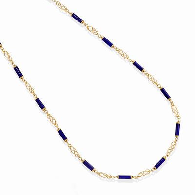 Collana in oro giallo 18k con smalto blu