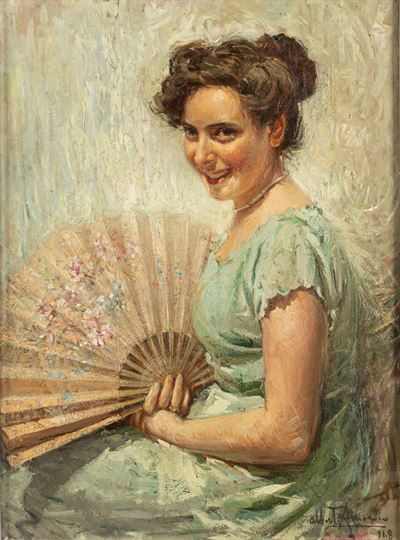 Ragazza con ventaglio, olio su tela
