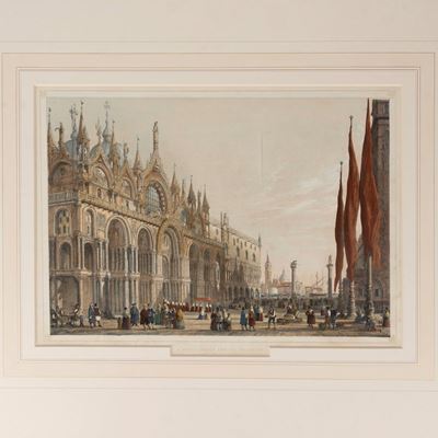 St Mark’s Church and the Piazzetta - The Giants Stairs, cromolitografie