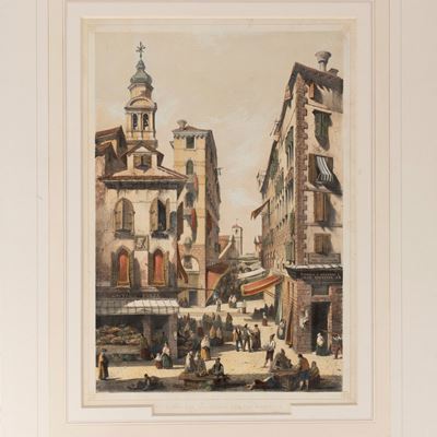 Convento di San Michele e Isola di Murano - Il Campo San Salvador e la Merceria, cromolitografie ...