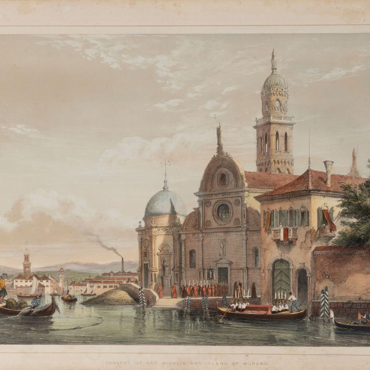 Joseph Nash - Convento di San Michele e Isola di Murano - Il Campo San Salvador e la Merceria, cr...