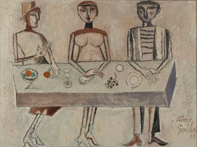 Il Banchetto (N.1), olio su tela sabbiata, 1953