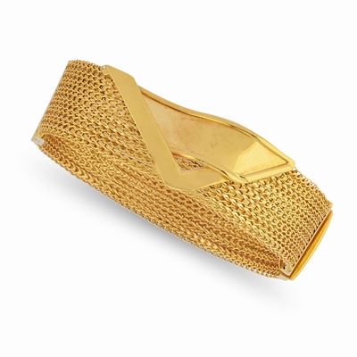 Bracciale in oro giallo 18k, tecnica a maglia rigida