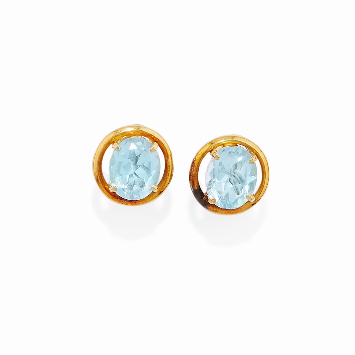 Orecchini in oro giallo 18k, quattro coppie con perle, topazio e diamanti