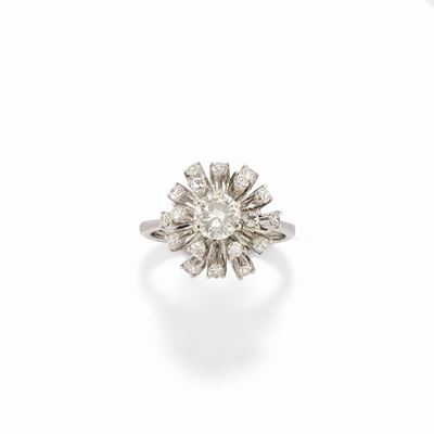 Anello con diamante taglio brillante, oro bianco 18k