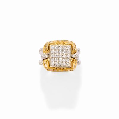 Anello con diamanti, oro bicolore 18k