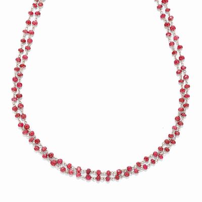 Collana con rubini taglio briolette in oro bianco 18k