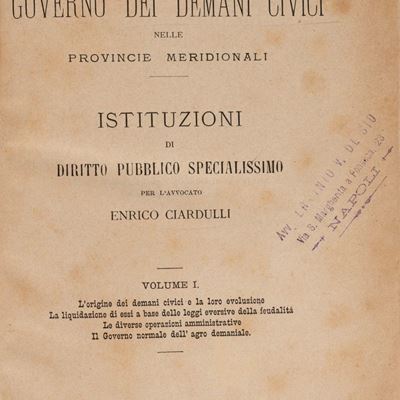 Della liquidazione e del governo dei Demani civici nelle Provincie meridionali. Istituzioni di di...
