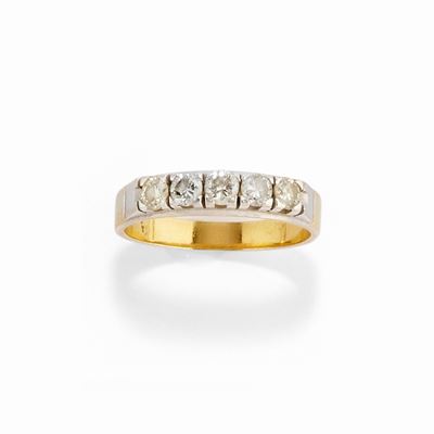 Anello con diamanti, oro bicolore 18k