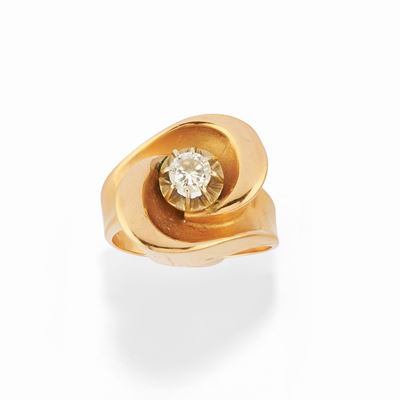 Anello con diamante brillante, oro giallo 18k
