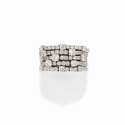 Anello con diamanti, oro bianco 18k