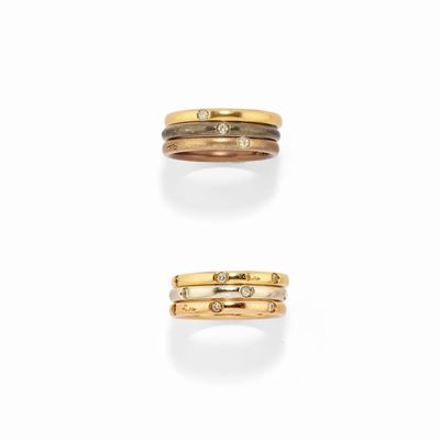 Collezione 'Lucciole', Sei fedine con diamanti taglio brillante in oro 18k e titanio