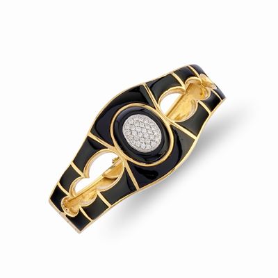 Bracciale rigido in oro bicolore 18k con smalto e diamanti