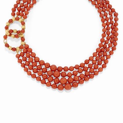 Collana in corallo rosso e oro giallo 18k