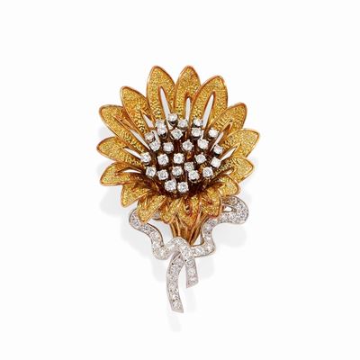 Spilla con diamanti, oro bicolore 18k