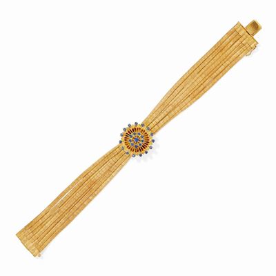 Bracciale in oro giallo 18k con zaffiri taglio rotondo