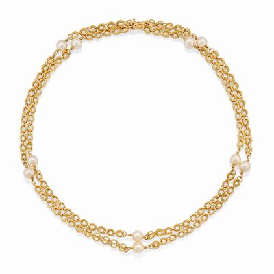 Collana, in oro giallo 18k con perle coltivate