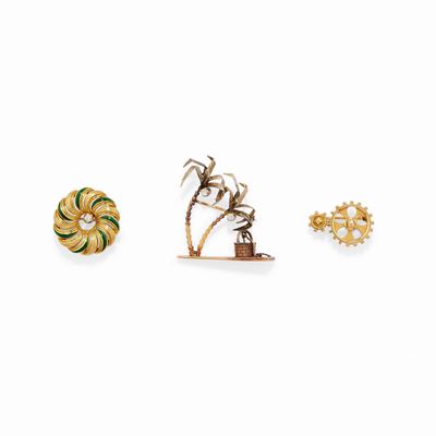 Spille in oro giallo 18k e argento, con diamanti e smalto