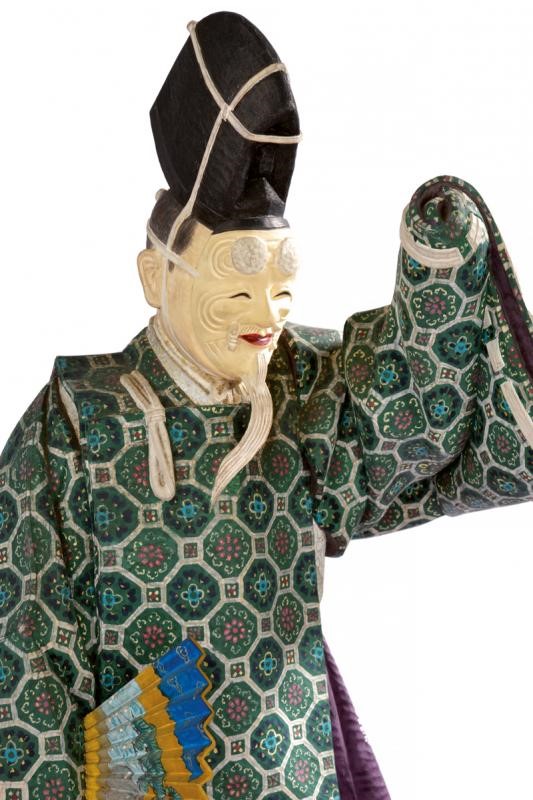 Scultura "okina" del Teatro Noh in Legno