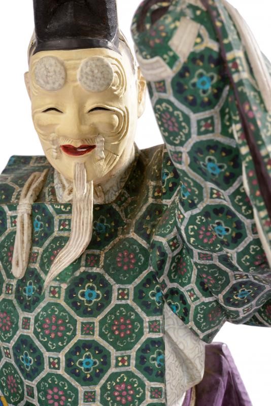 Scultura "okina" del Teatro Noh in Legno