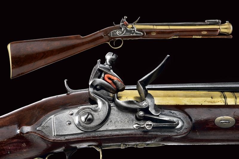 A fine naval flintlock blunderbuss with spring bayonet signed Jones ...