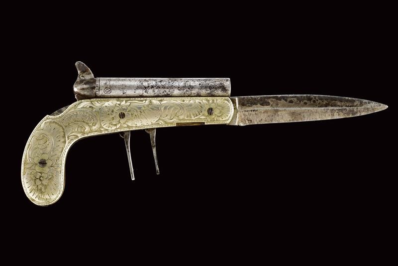 Rara Pistola a Luminello a Due Canne con Coltello