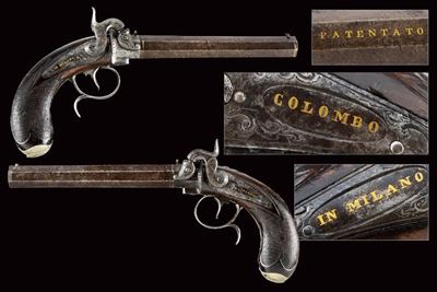Rarissimo Paio di Pistole a Luminello a Cariche Sovrapposte di Colombo