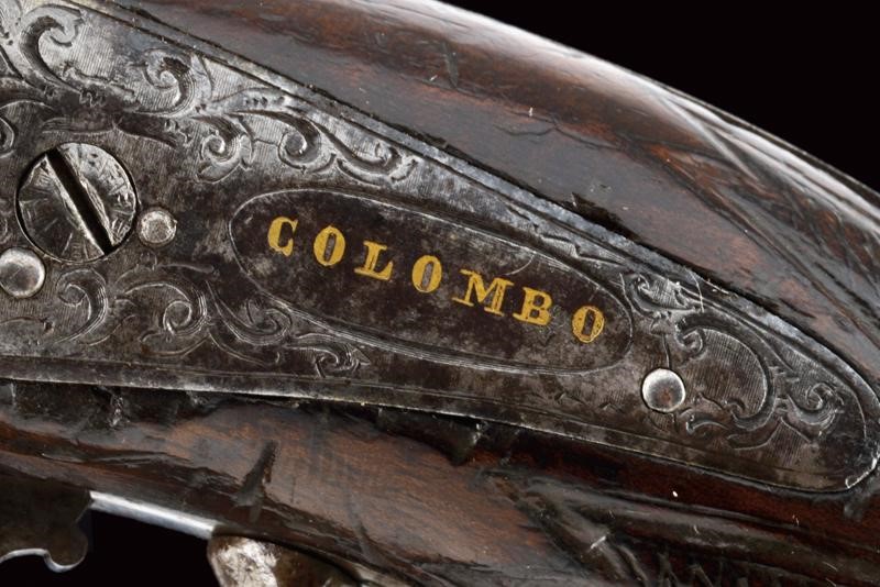 Rarissimo Paio di Pistole a Luminello a Cariche Sovrapposte di Colombo