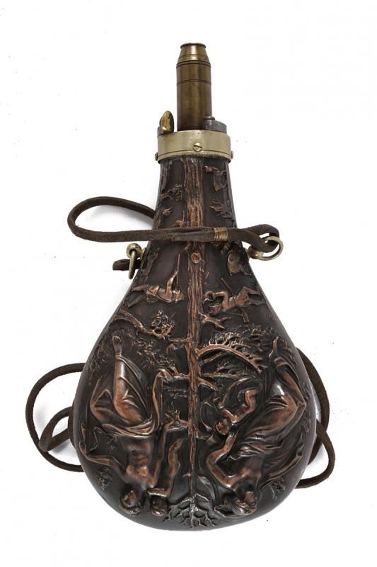 19th century copper and brass powder flasks and horns - price