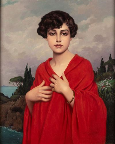 Ritratto di ragazza con manto scuro, olio su tela